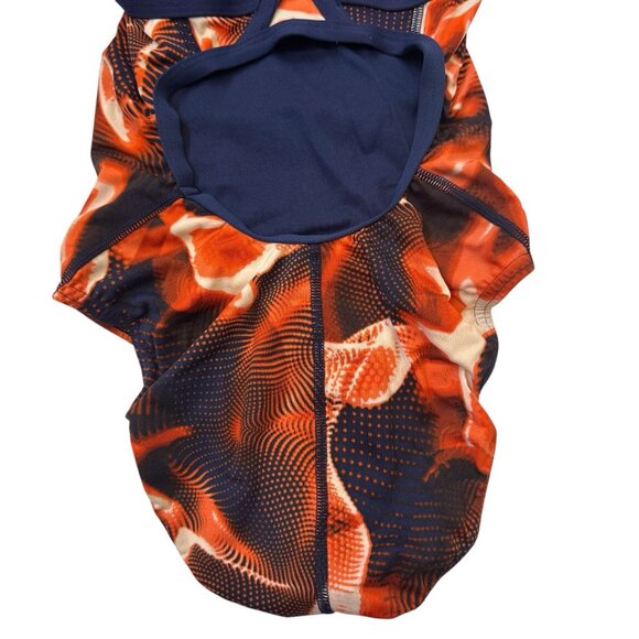 Speedo Endurance+ Flash Time Flyback Swimsuit Women 28 Orange Navy Athletic NEW - Picture 8 of 13